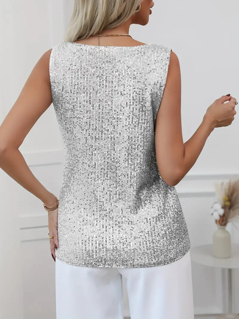 Sparkling V-neck evening top for women, elegant and dazzling party wear.