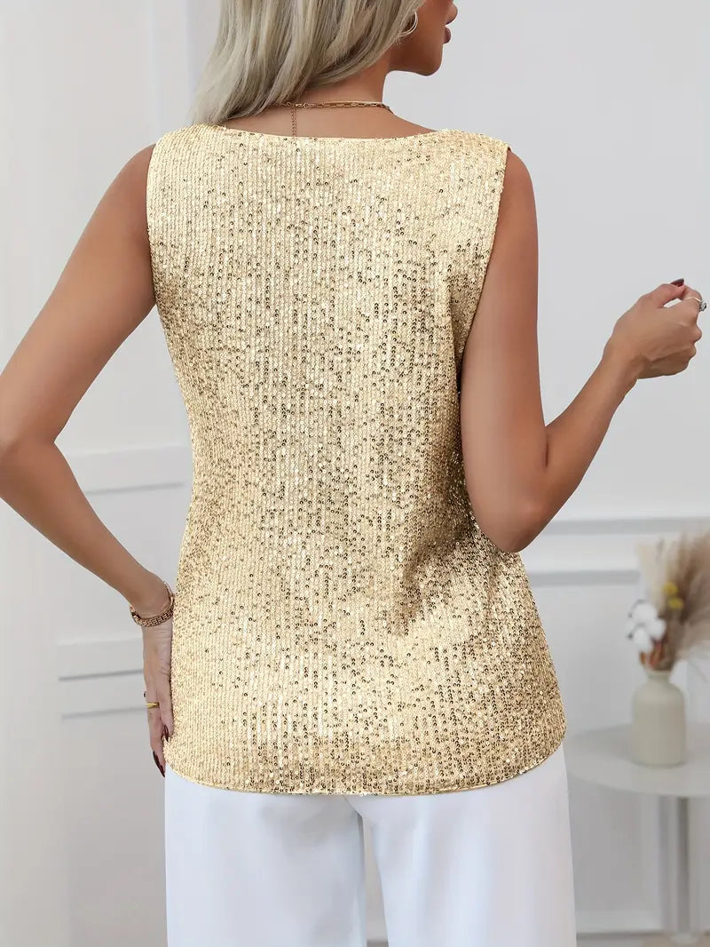 Sparkling women's evening V-neck top, elegant party wear with a dazzling finish.