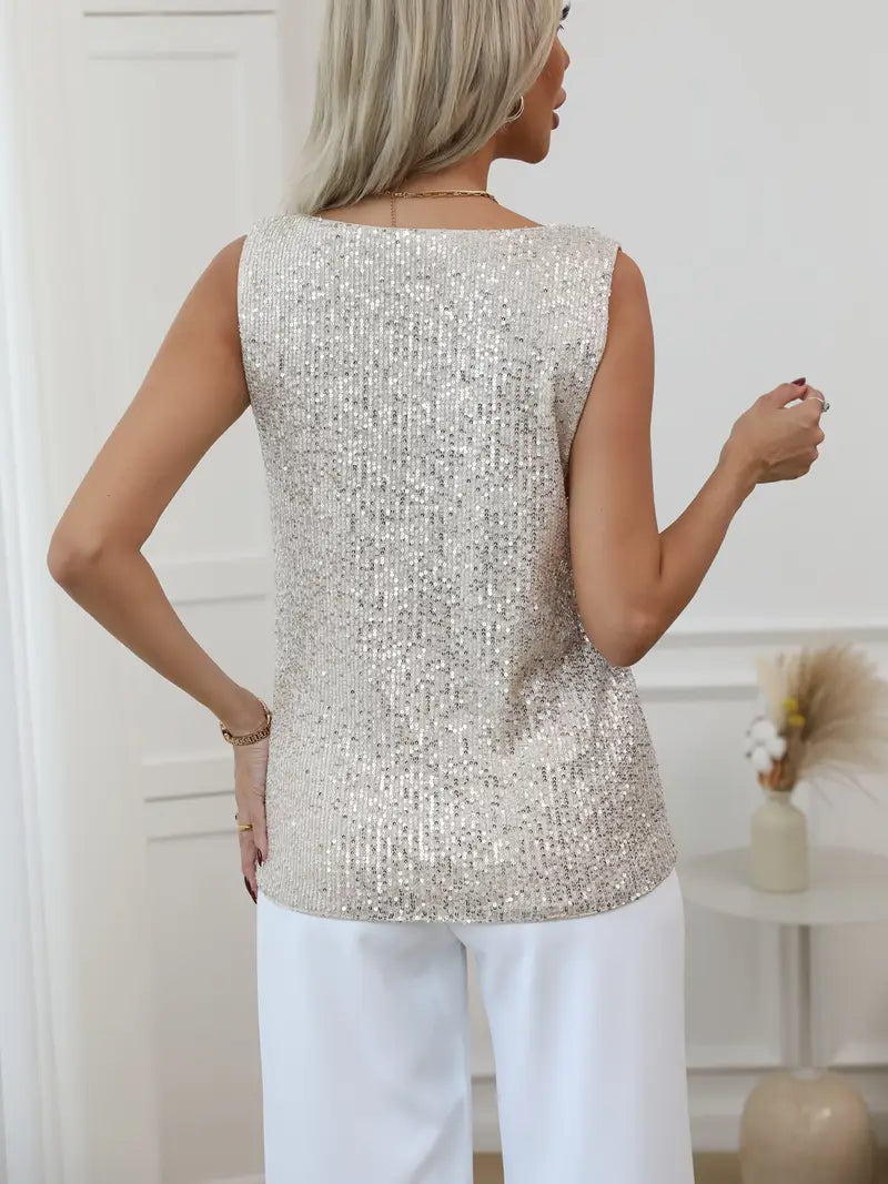 Elegant V-neck sparkling top for women, ideal party wear with a dazzling finish.