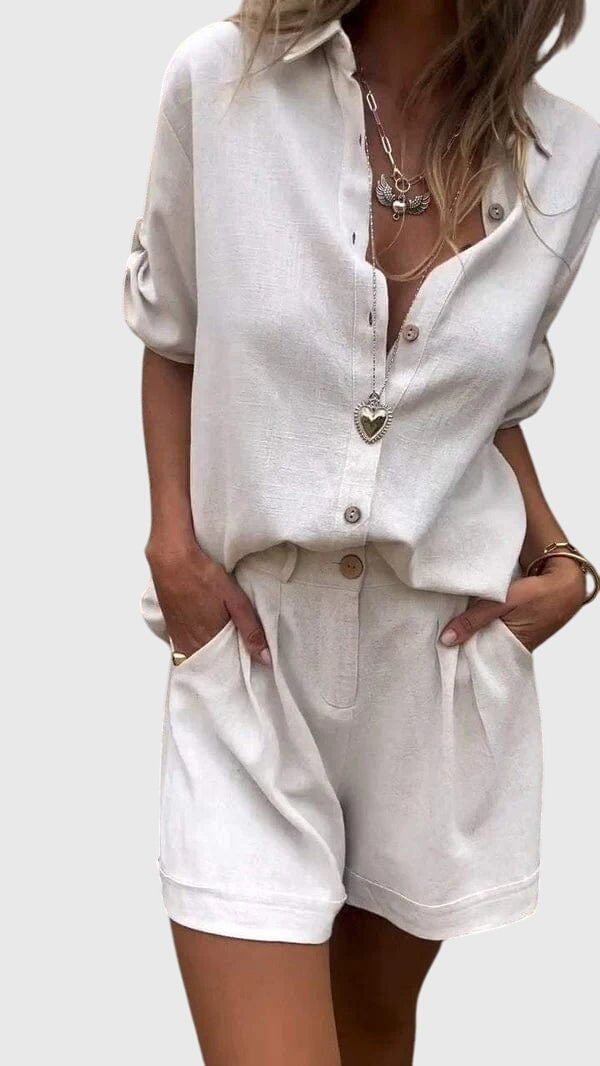 Women's 2 piece short sleeve shorts set, a comfortable and stylish matching casual summer outfit.