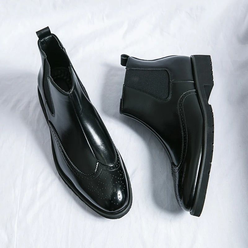 Men's durable casual chelsea boots, combining easy slip-on wear with sophisticated brogue.