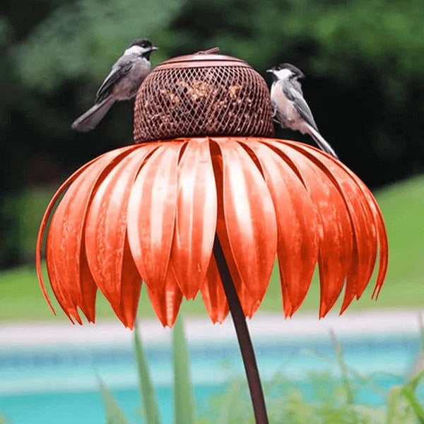 Sturdy metal coneflower bird feeder for outdoor garden use, a perfect bird accessory for pet supplies.