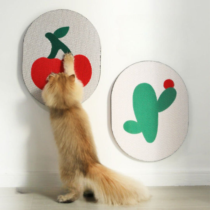 Decorative wall-mounted cat scratching board with sisal, blending modern pet design & furniture protection.