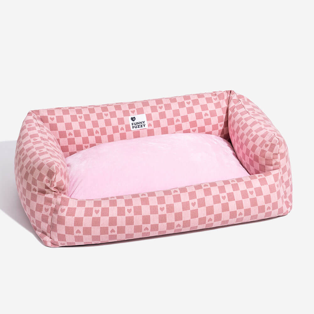 Deep sleeping dog bed with reversible plaid mat for optimal pet comfort and support