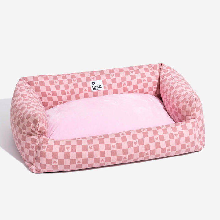 Deep sleeping dog bed with reversible plaid mat for optimal pet comfort and support