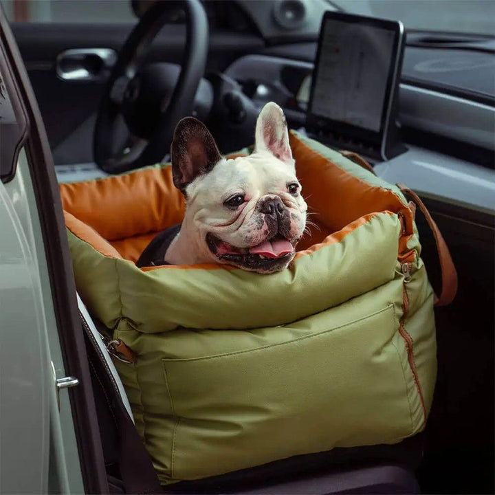Faux leather dog car seat for comfortable travel, waterproof lining, easy-clean pet accessory