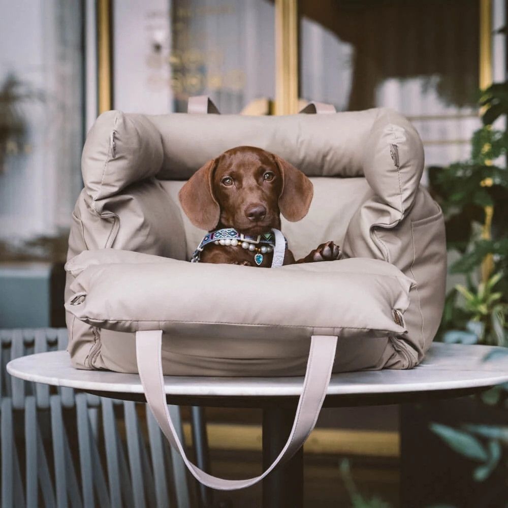 Luxury faux leather booster pet seat, waterproof and soft, perfect travel accessory for dogs