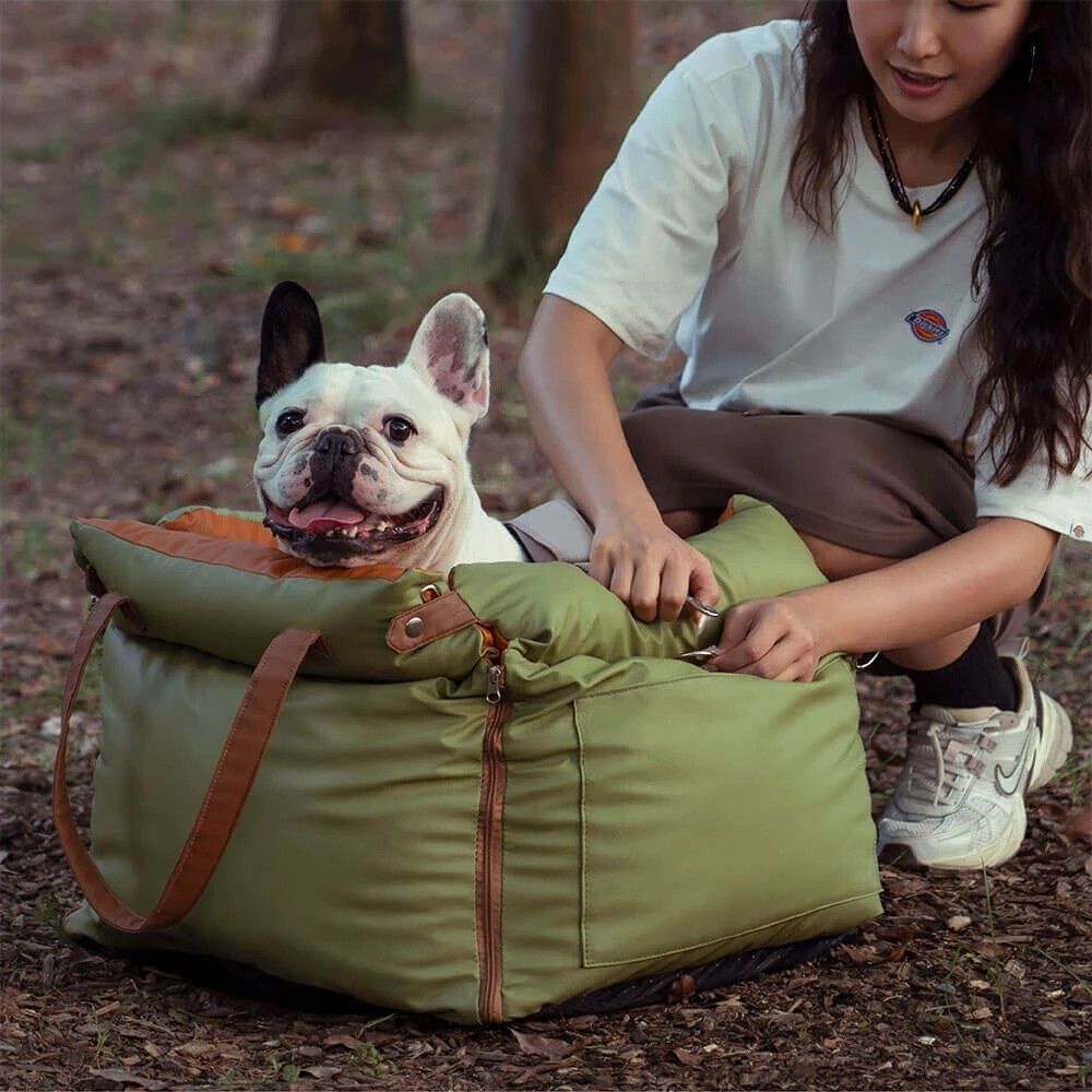 Travel-friendly dog car seat, faux leather, elevates pets for a better view, ultimate safety