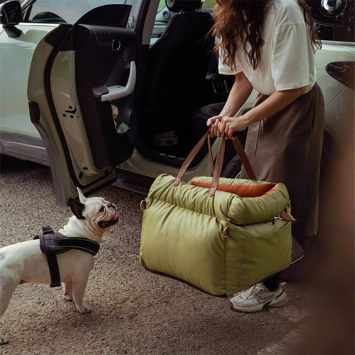 Waterproof faux leather dog booster car seat, ideal for small dog comfort and secure travel