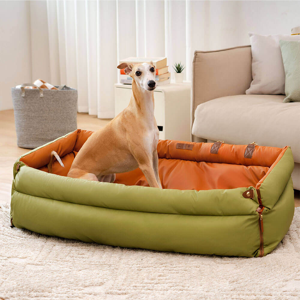 Deluxe pet travel bed: faux leather dog car seat booster, comfortable & secure