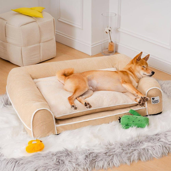 Deluxe flannel orthopedic dog sofa bed, plush, washable, comfortable pet supplies