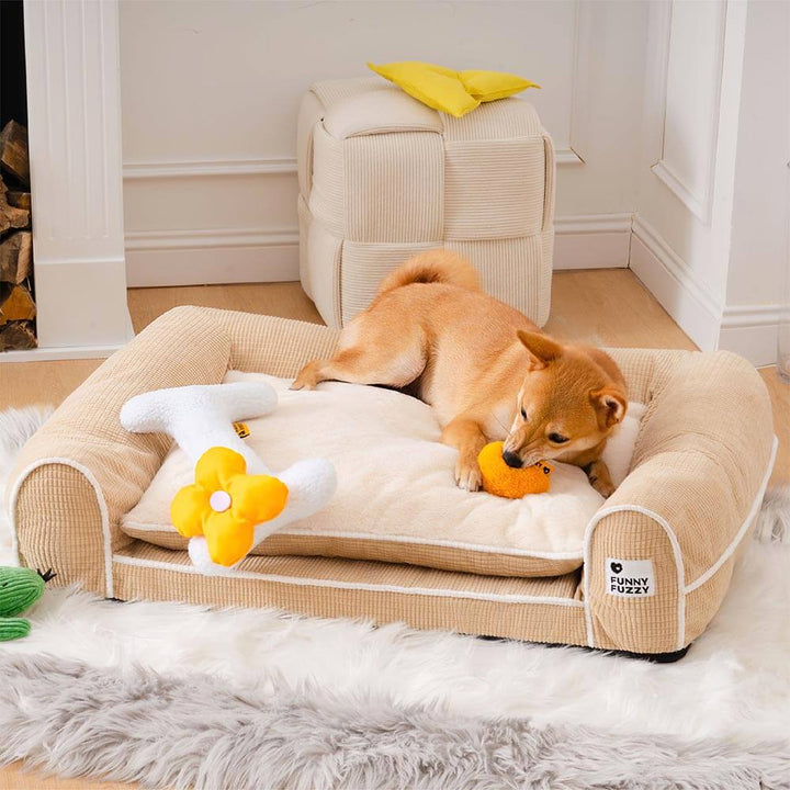 Flannel dog sofa bed, orthopedic support for joint health, washable design