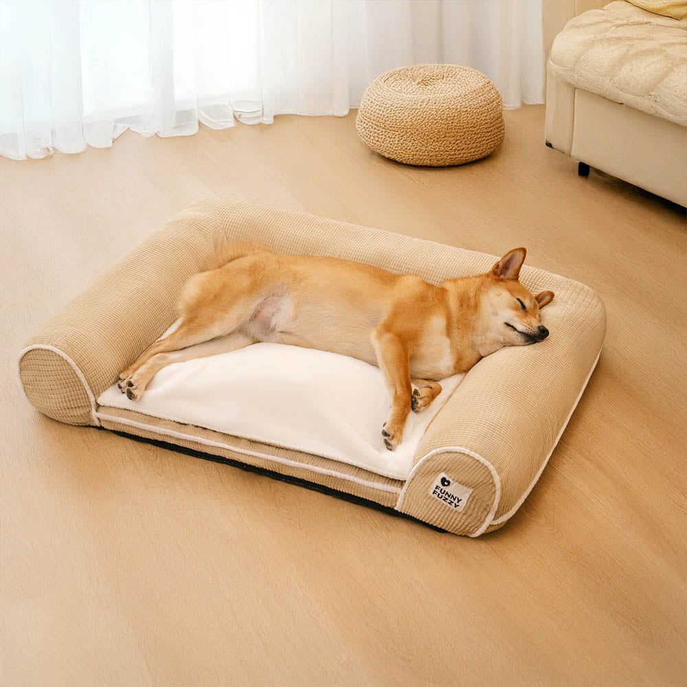 Flannel orthopedic pet sofa, designed for dog comfort, easy wash