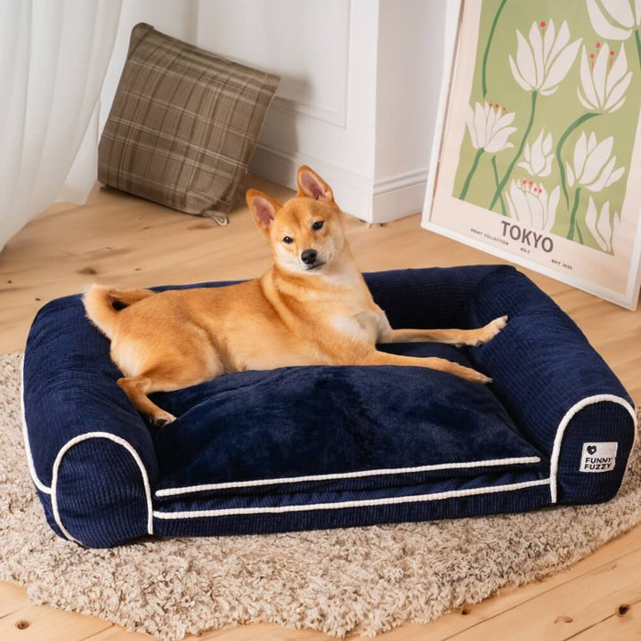 Small dog bed, flannel orthopedic, plush comfort, washable pet sofa