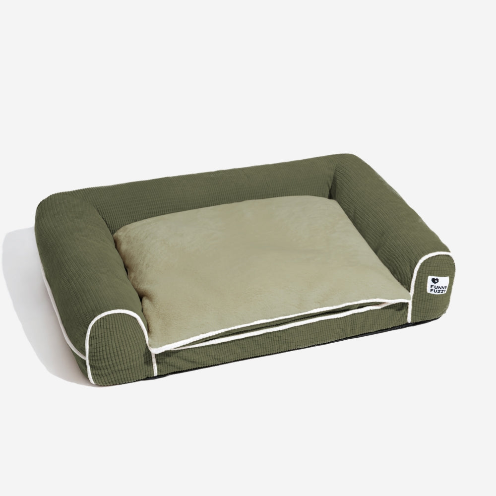 Flannel dog bed with orthopedic features, washable comfort for pets