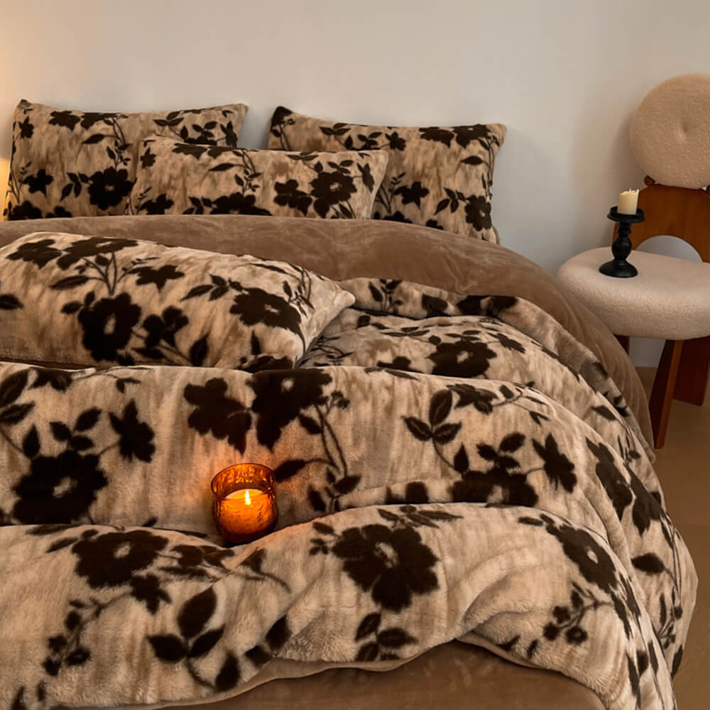 Designer floral velvet quilt and pillow shams, a complete bedding set for sophisticated home decor