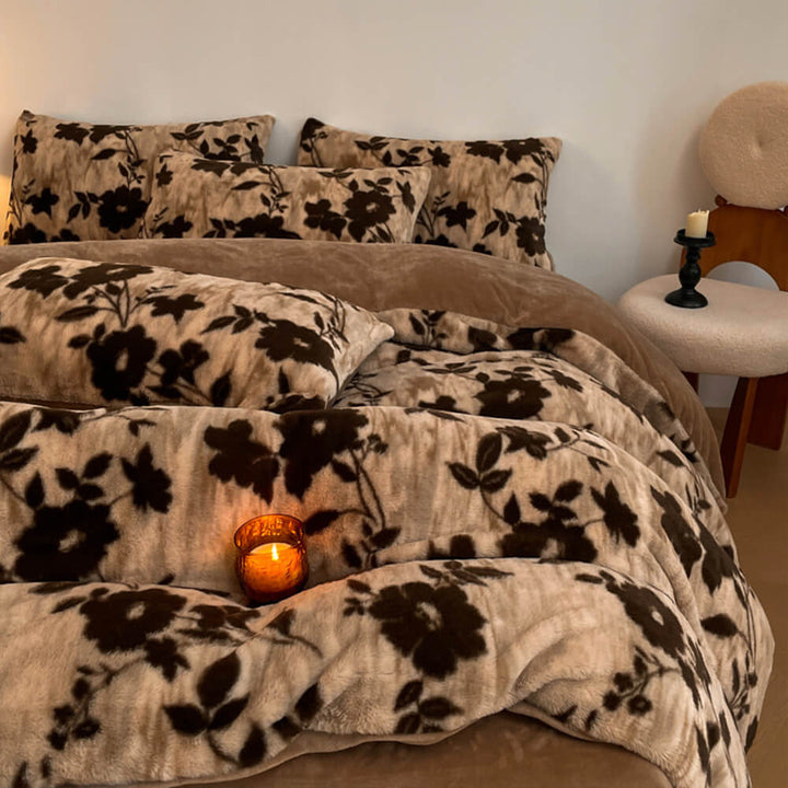 Designer floral velvet quilt and pillow shams, a complete bedding set for sophisticated home decor