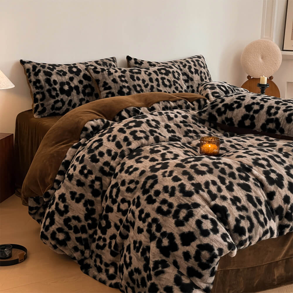 High-quality velvet bedding featuring an intricate floral print, providing warmth and elegance