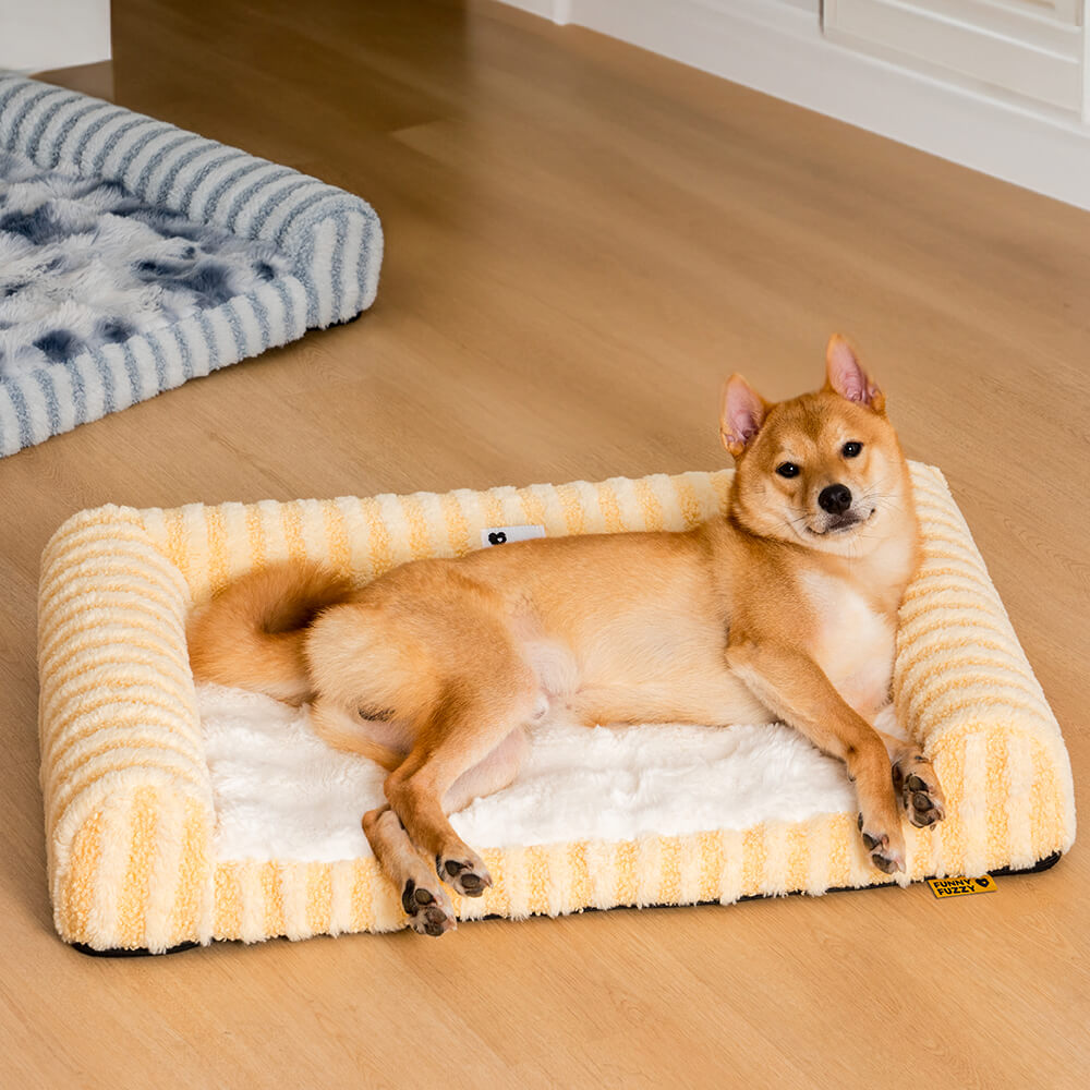 Anxiety-relief dog bed, large breed size, soft fluffy finish
