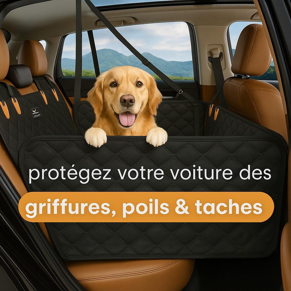 Deluxe waterproof dog car seat hammock with side flaps, protecting back seat from pet travel messes.