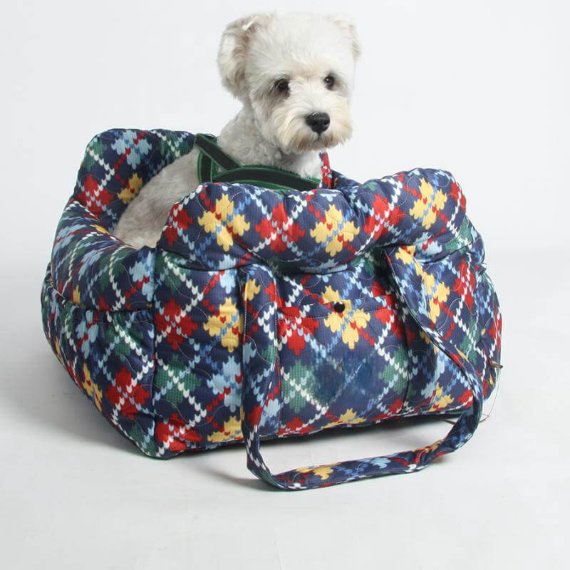 Secure and comfortable dog car seat booster, denim fabric, bolster for safety, and portable.