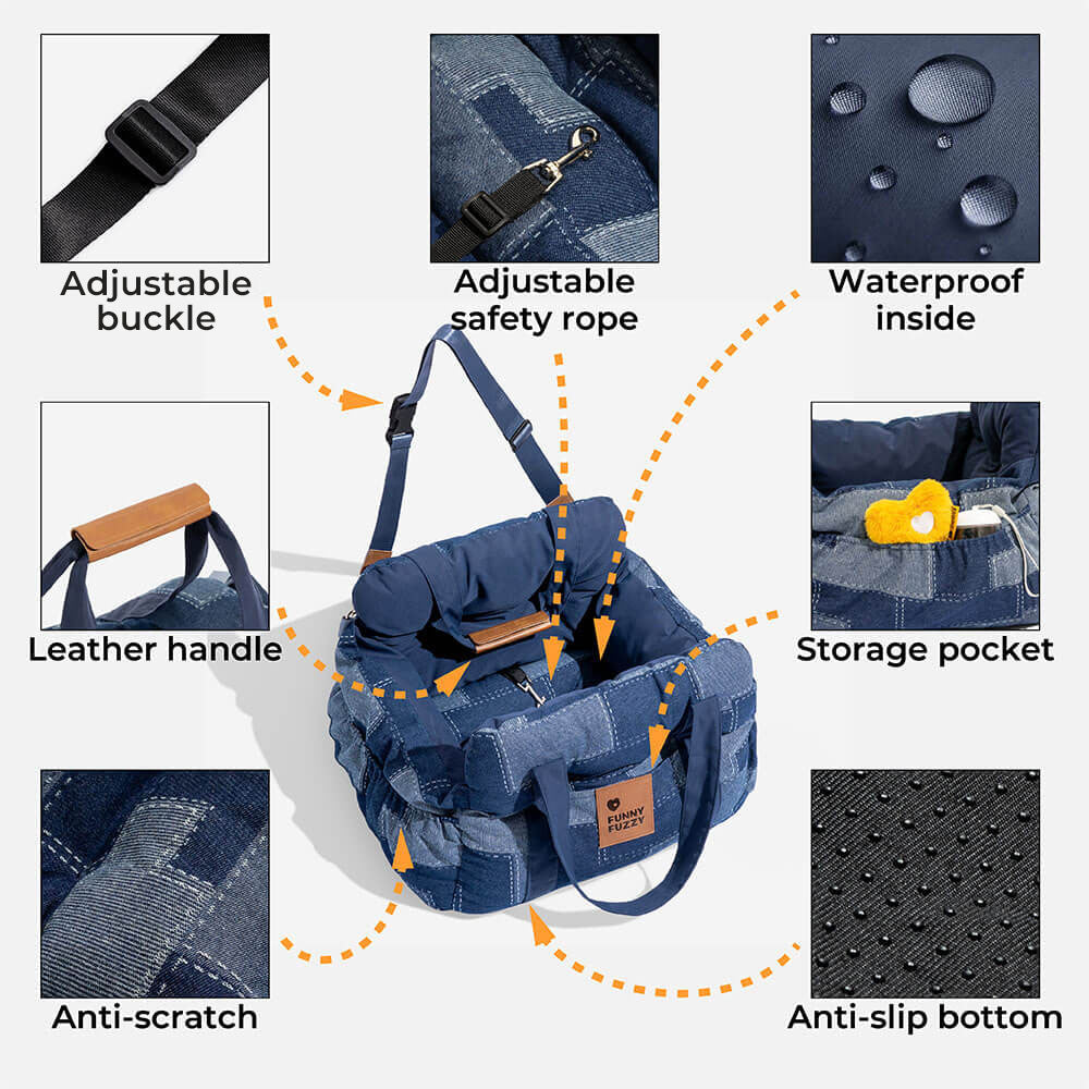 Secure dog car seat booster with non-slip bottom and robust bolster, essential pet travel gear.