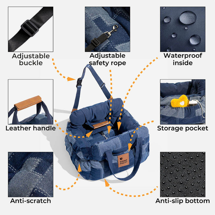 Secure dog car seat booster with non-slip bottom and robust bolster, essential pet travel gear.