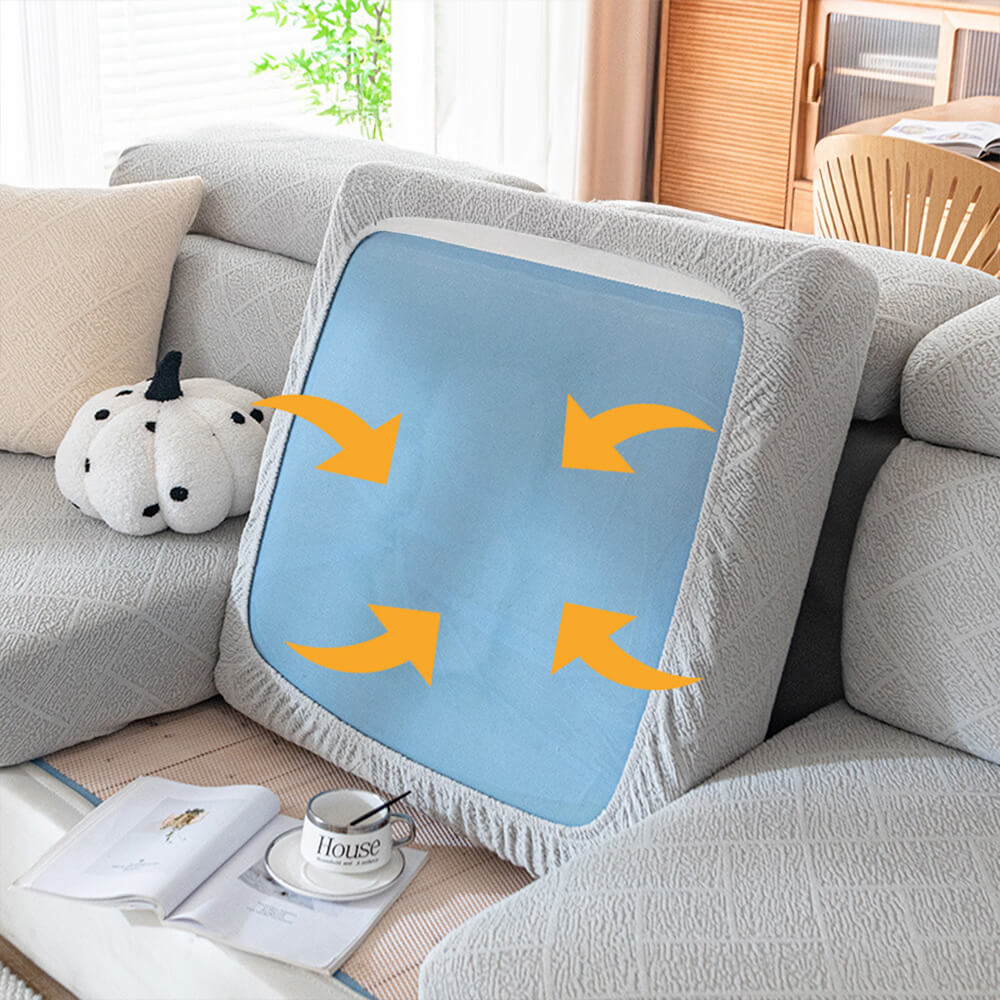 Pet-friendly sofa cover with a diamond jacquard plush texture, protecting furniture from wear