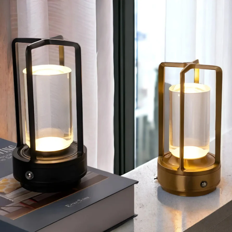 Dimmable & rechargeable wireless LED table lamp, perfect for portable modern home lighting and ambient decor.