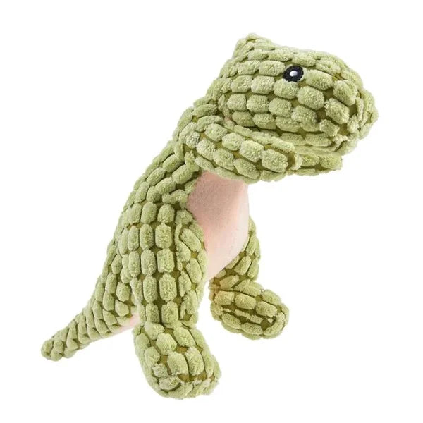 Soft green dinosaur plush chew toy, perfect for dog comfort. Durable and eco-friendly pet supplies.