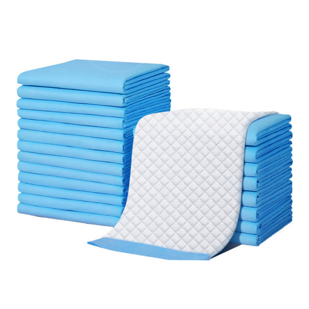 Disposable pet training pad with blue absorbent layer, perfect for puppy potty training and leak-proof hygiene.