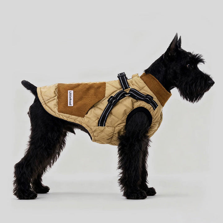 Dog 3-in-1 winter coat with integrated harness, red waterproof dog jacket