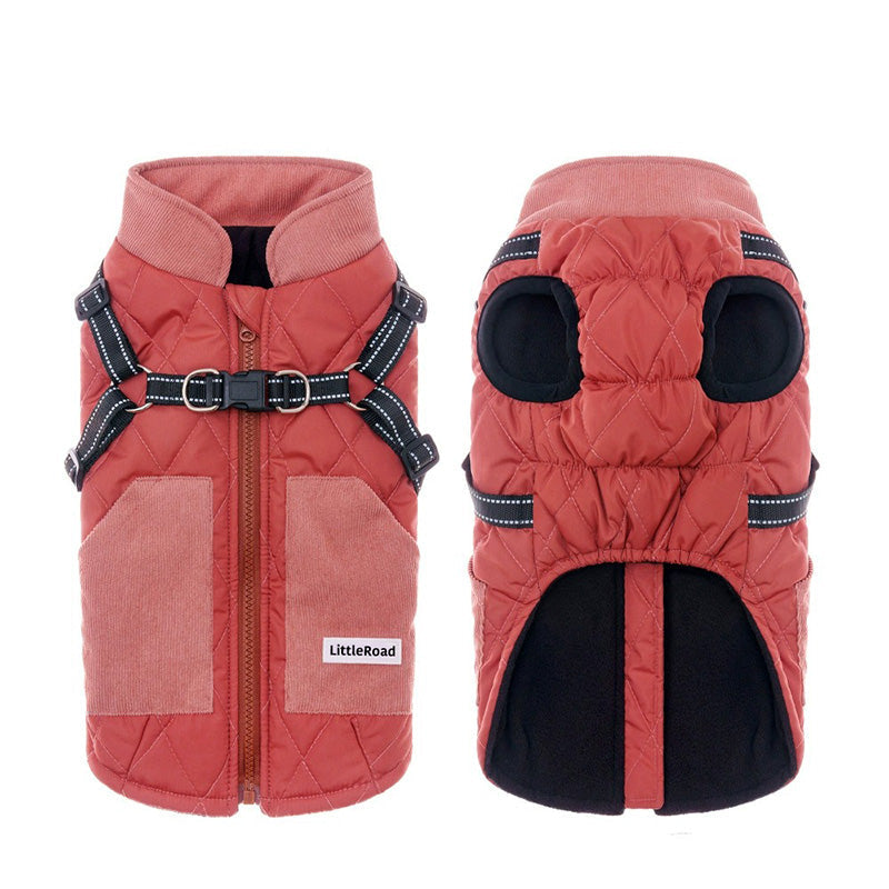 Grey 3-in-1 dog winter coat with integrated harness for ultimate pet comfort