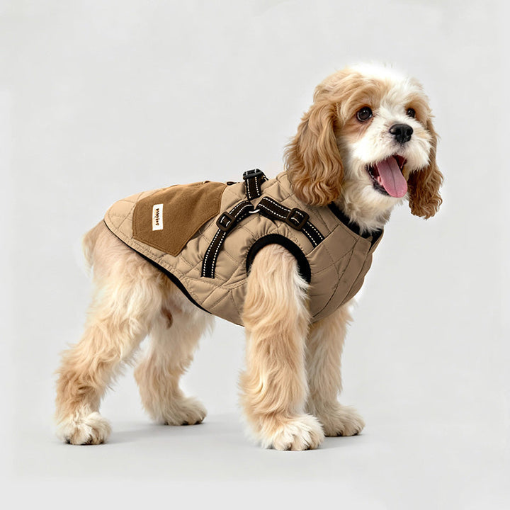Blue waterproof pet apparel: dog 3-in-1 winter coat with integrated harness