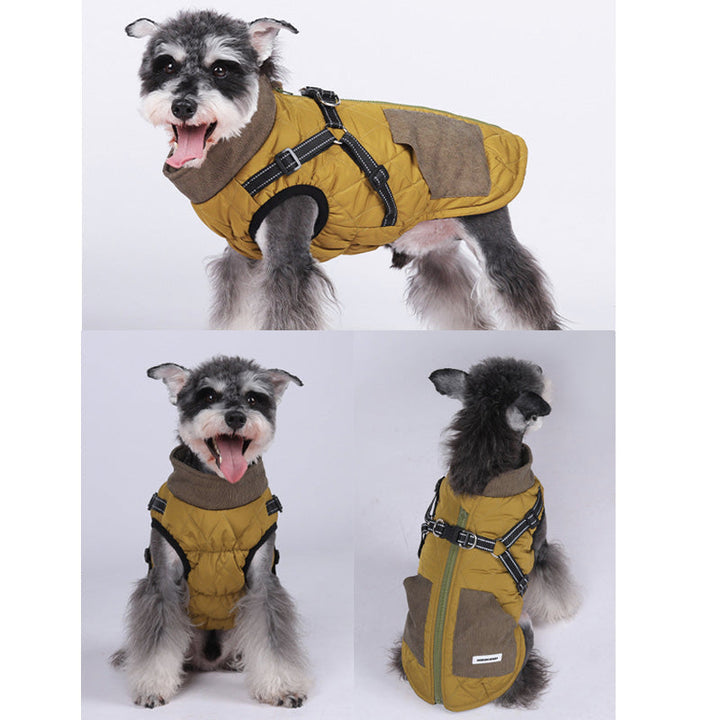 Reflective dog winter jacket: 3-in-1 coat with integrated harness, pet essentials