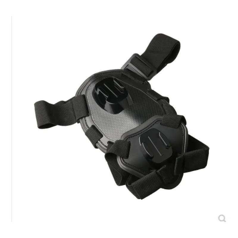 Dog harness with built-in camera mounts on chest and back, offering versatile filming angles