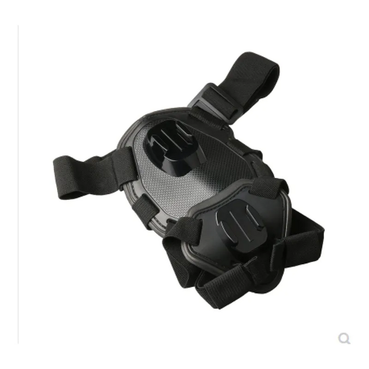 Dog harness with built-in camera mounts on chest and back, offering versatile filming angles