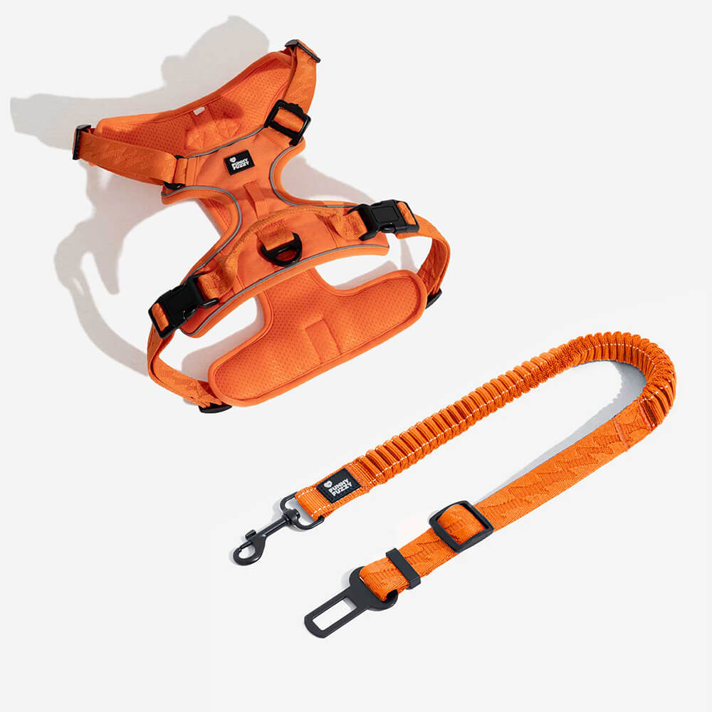 Pet travel safety set: reflective dog harness & adjustable car seat belt