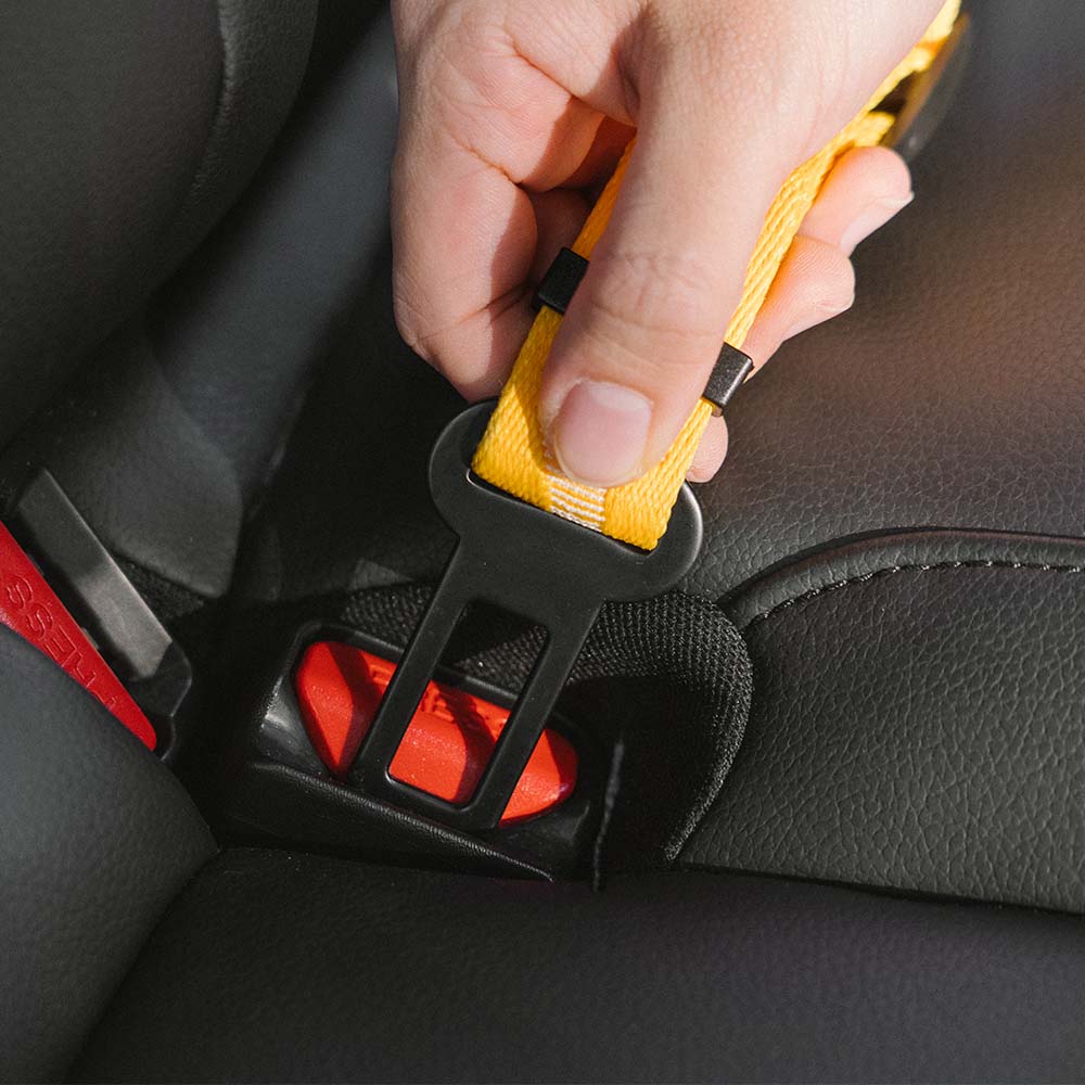 Durable dog car seat belt with reflective stitching & matching harness