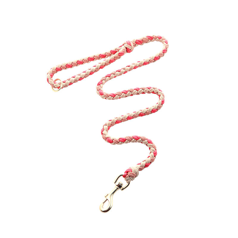 Eco-friendly hand-woven hemp rope dog collar and leash set, anti-pull, with chic faux leather details for pets