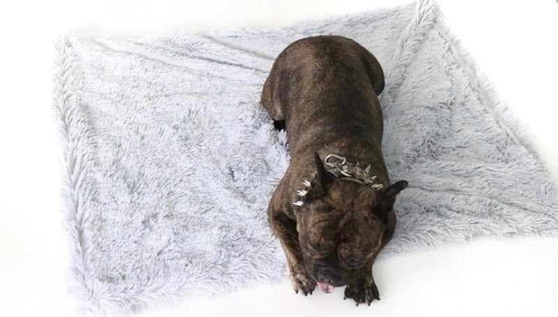 Dog anxiety relief blanket, luxurious vegan fur, comforting pet bed for restful sleep