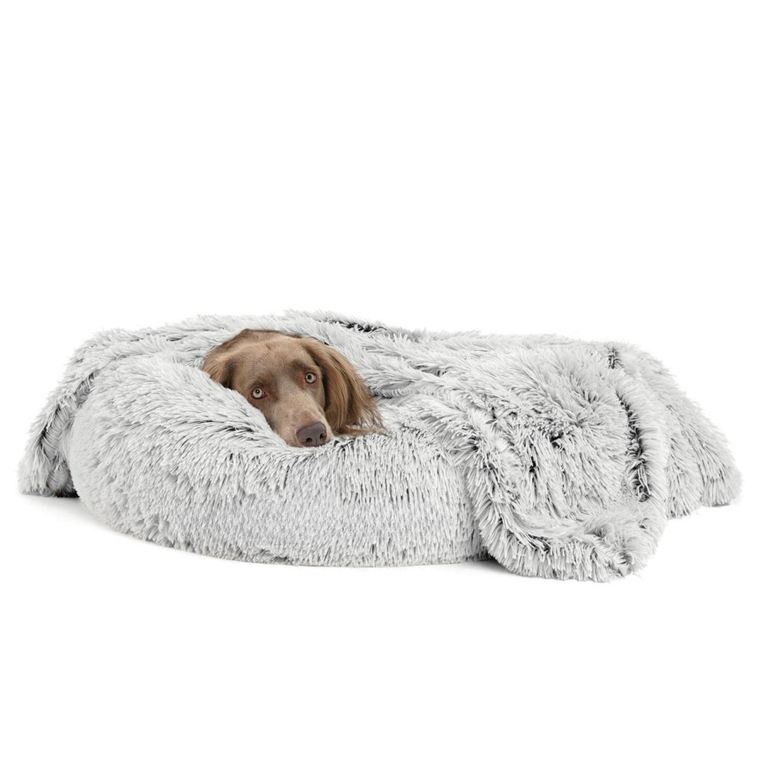 Machine washable dog blanket, vegan fur pet throw for anxiety relief, easy care