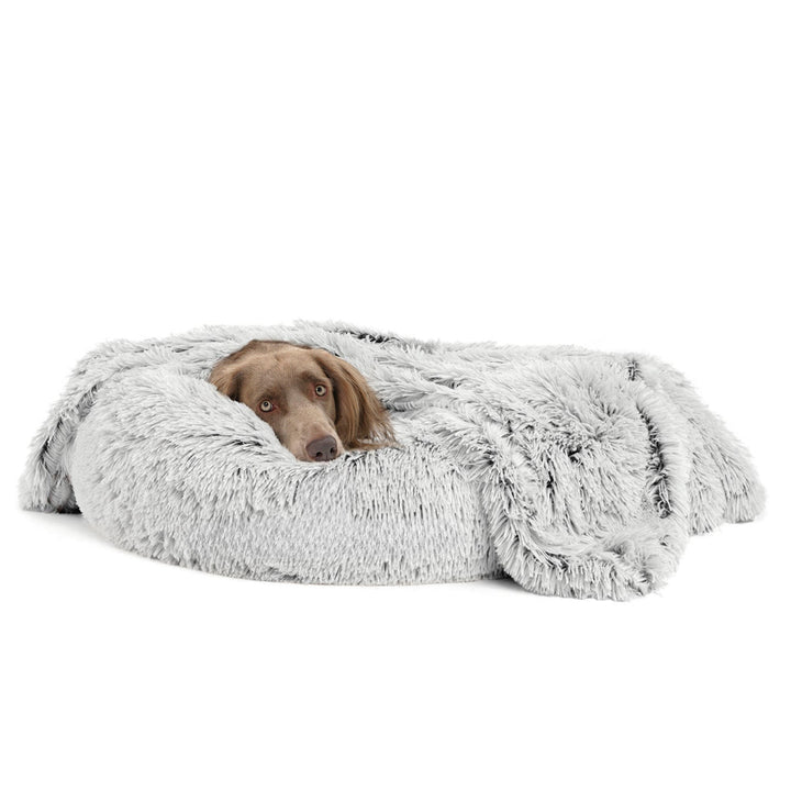 Machine washable dog blanket, vegan fur pet throw for anxiety relief, easy care
