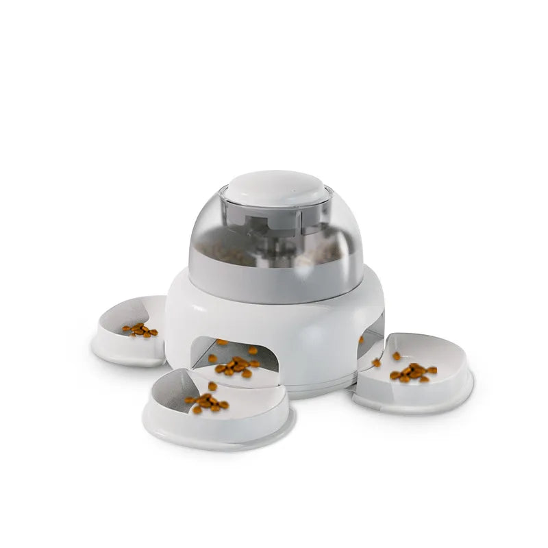 Hygienic pet food dispenser for dogs, featuring a transparent compartment for convenient feeding