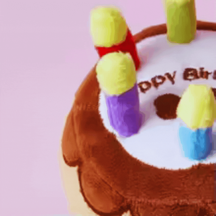 Cute dog birthday cake plush toy, a fun and durable pet accessory for your dog's special day