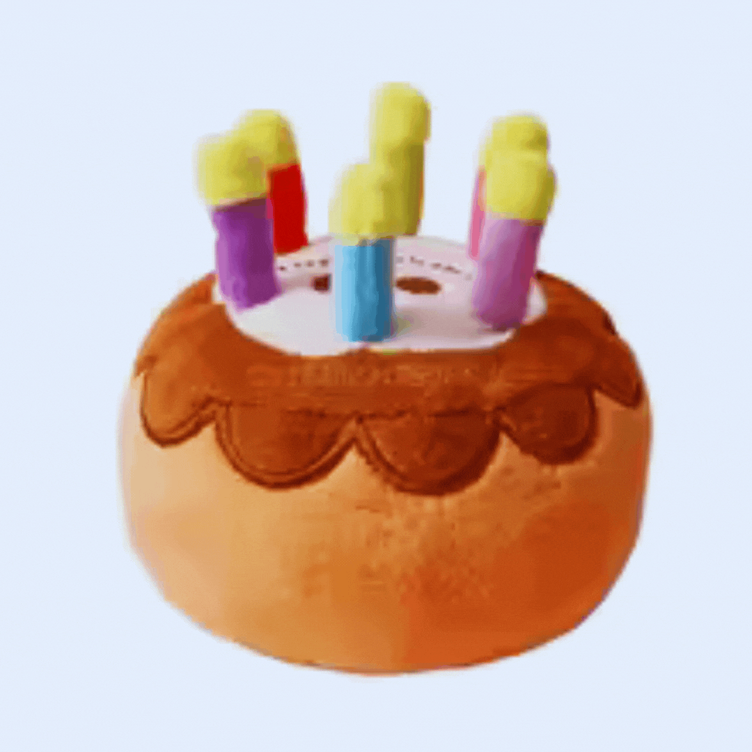 Celebration dog gift: plush birthday cake toy with vibrant candles, excellent for dog playtime
