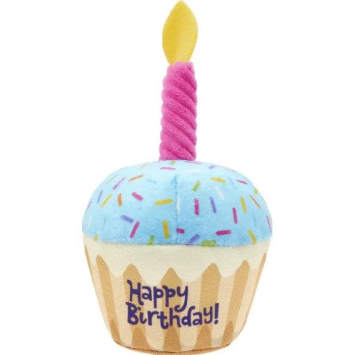 Three-piece dog birthday plush toy set, including cake, cupcake, and bone, ideal for gifts
