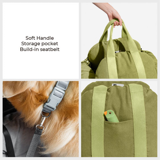 Dog car seat bed installed securely in a vehicle, demonstrating pet safety for travel