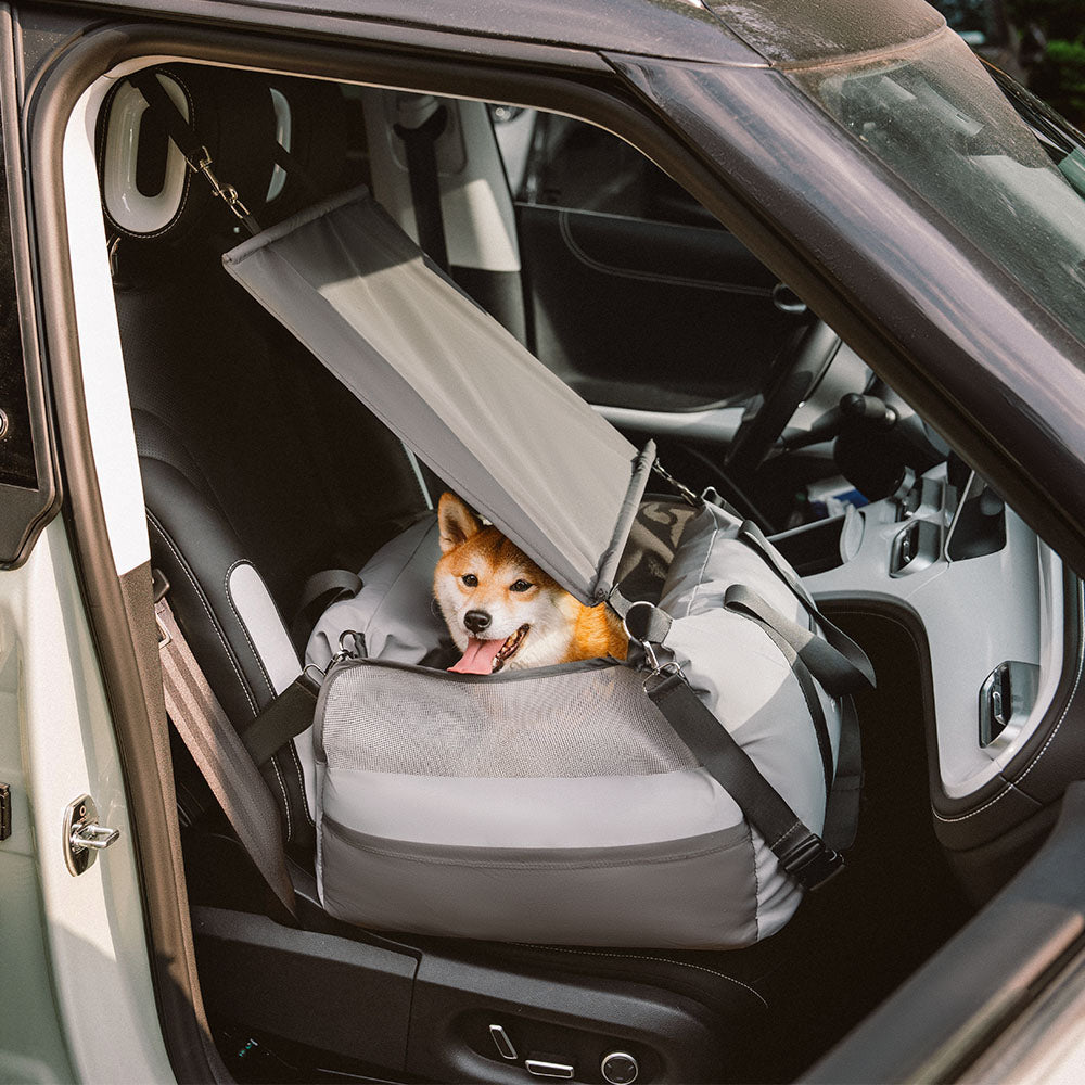 Pet travel accessory: dog car seat booster in dark grey, easy to install and remove
