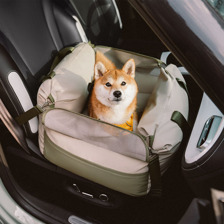 Dog booster car seat for anxiety relief, soft interior for small dog comfort
